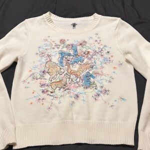 CD Cream Embroidered Animal Crewneck Sweater